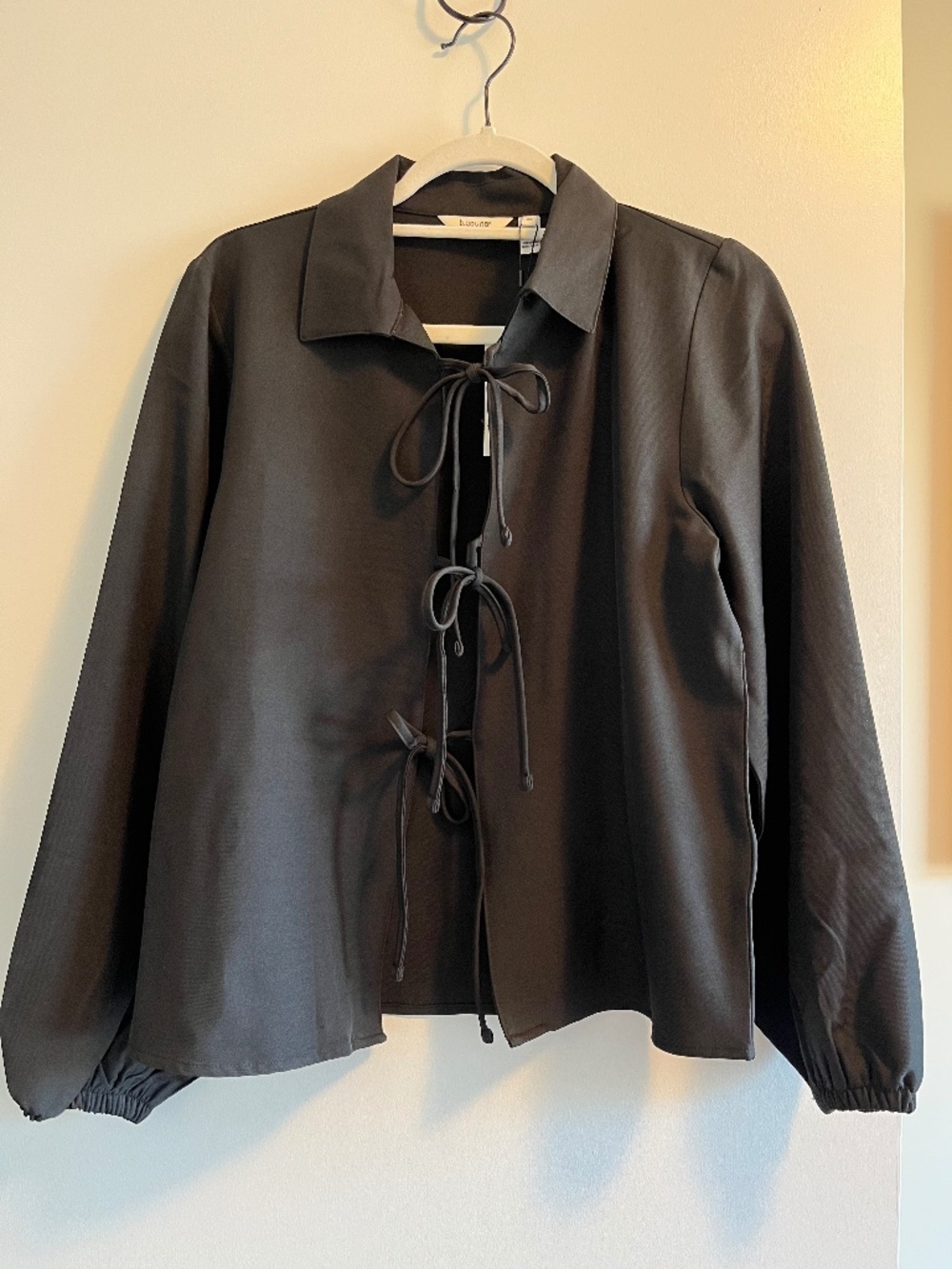 b.young black tie-front jacket-style blouse NWT